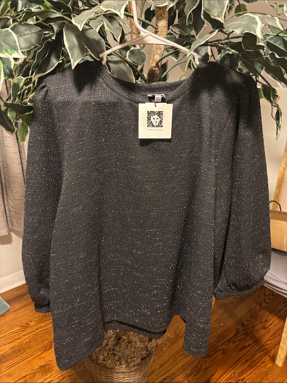 Anne Klein Black Shimmer Crewneck Sweater